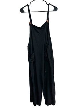 Womens Black Button-Strap Jumpsuit With Pockets Size XXL